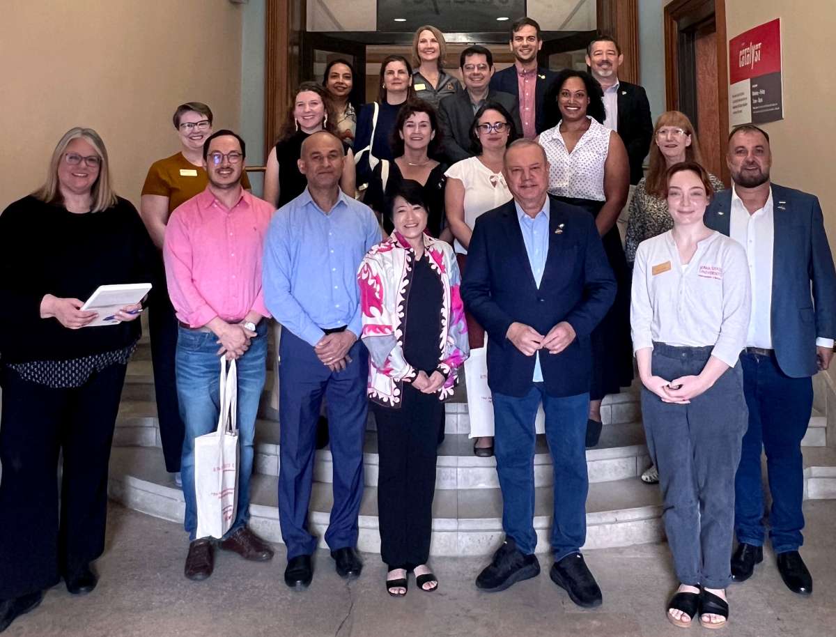 delegation from NURIMAT, the Center of International Relations for the state of Mato Grosso, Brazil, poses with University Library staff and administration